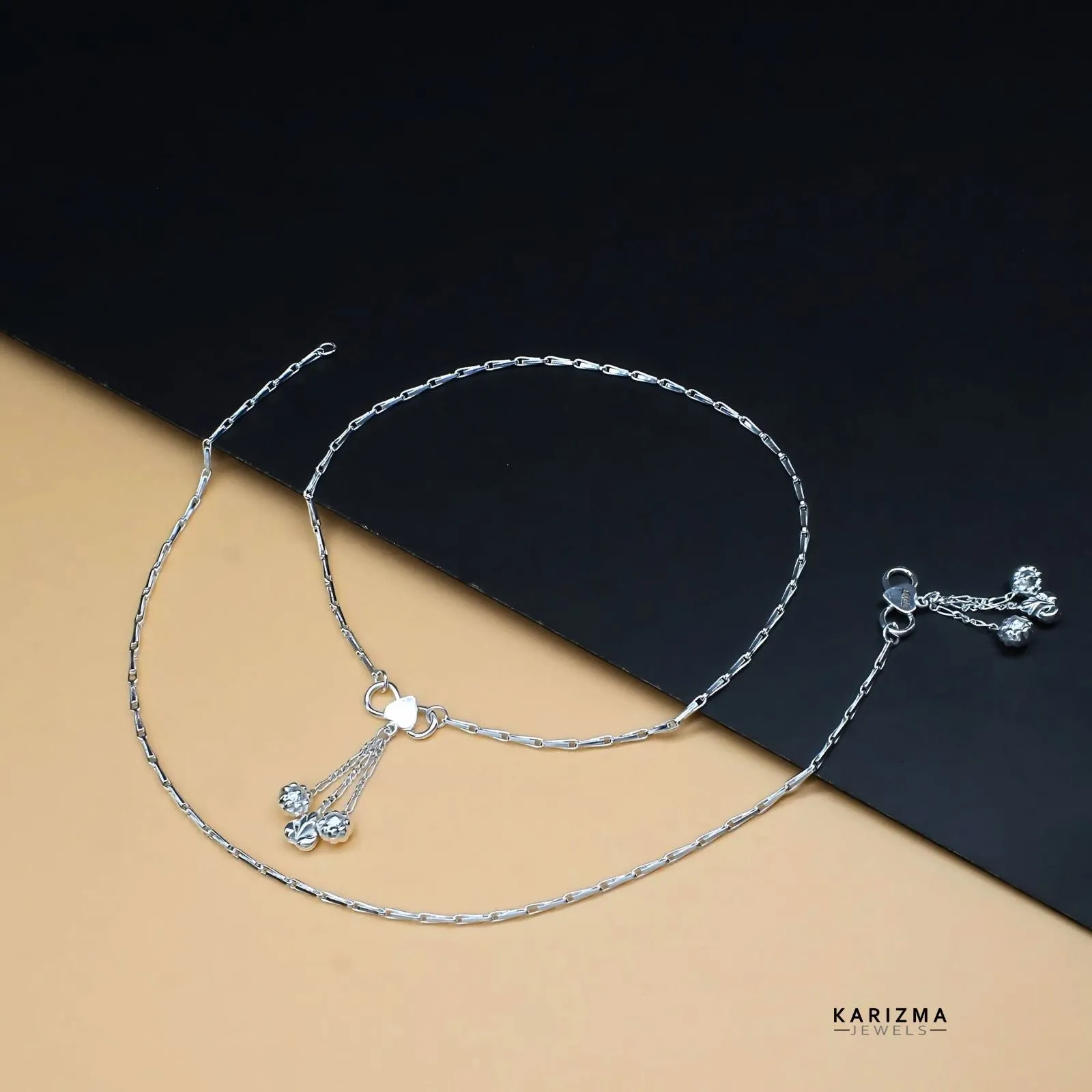 925 Sterling Silver Indian women best Anklets Bracelet Pair 10.3"