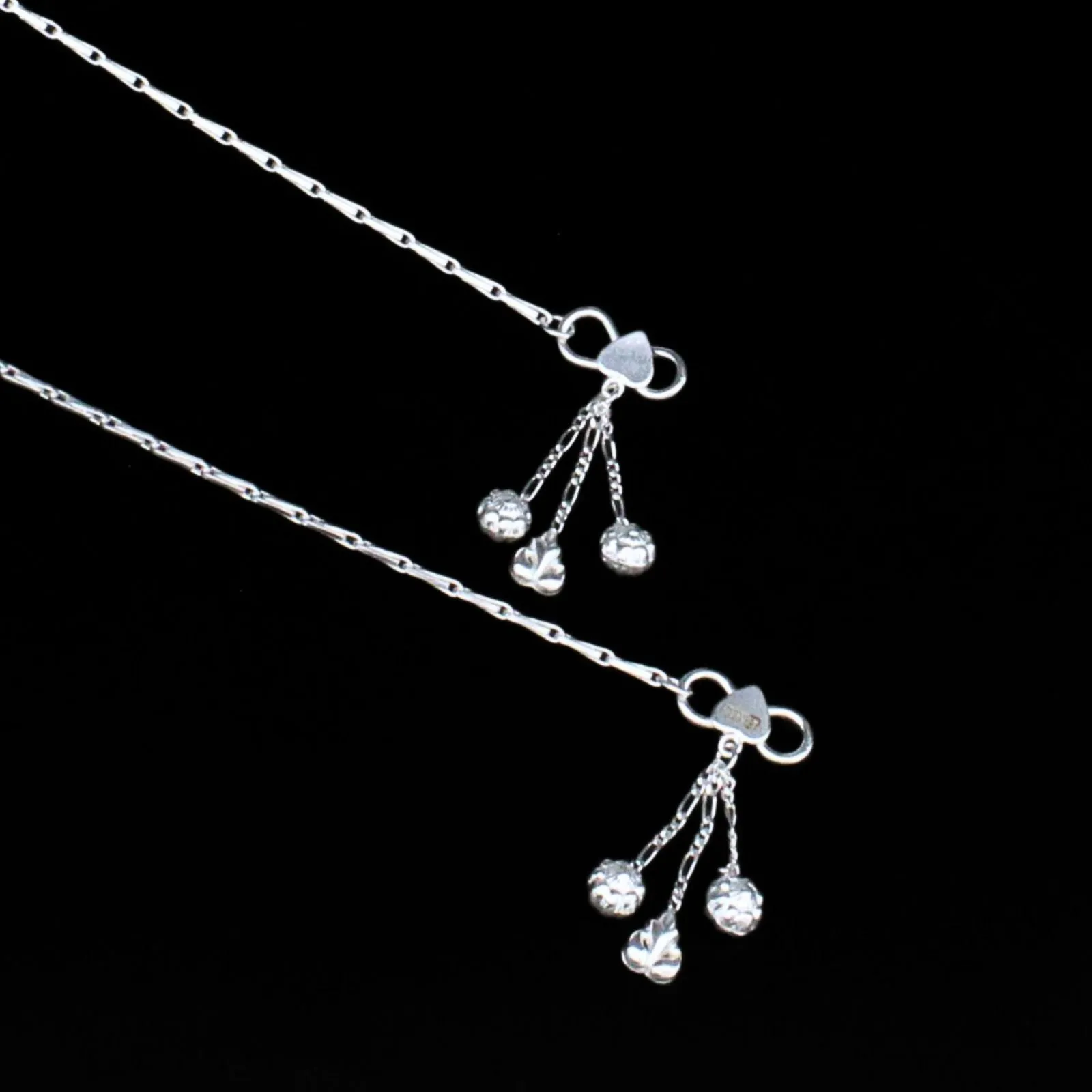 925 Sterling Silver Indian women best Anklets Bracelet Pair 10.3"