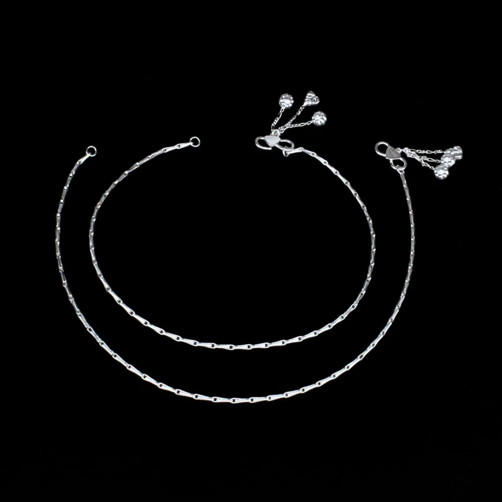 925 Sterling Silver Indian women best Anklets Bracelet Pair 10.3"