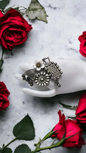 Aanchal Silver Lookalike Oxidised Fusion Ring