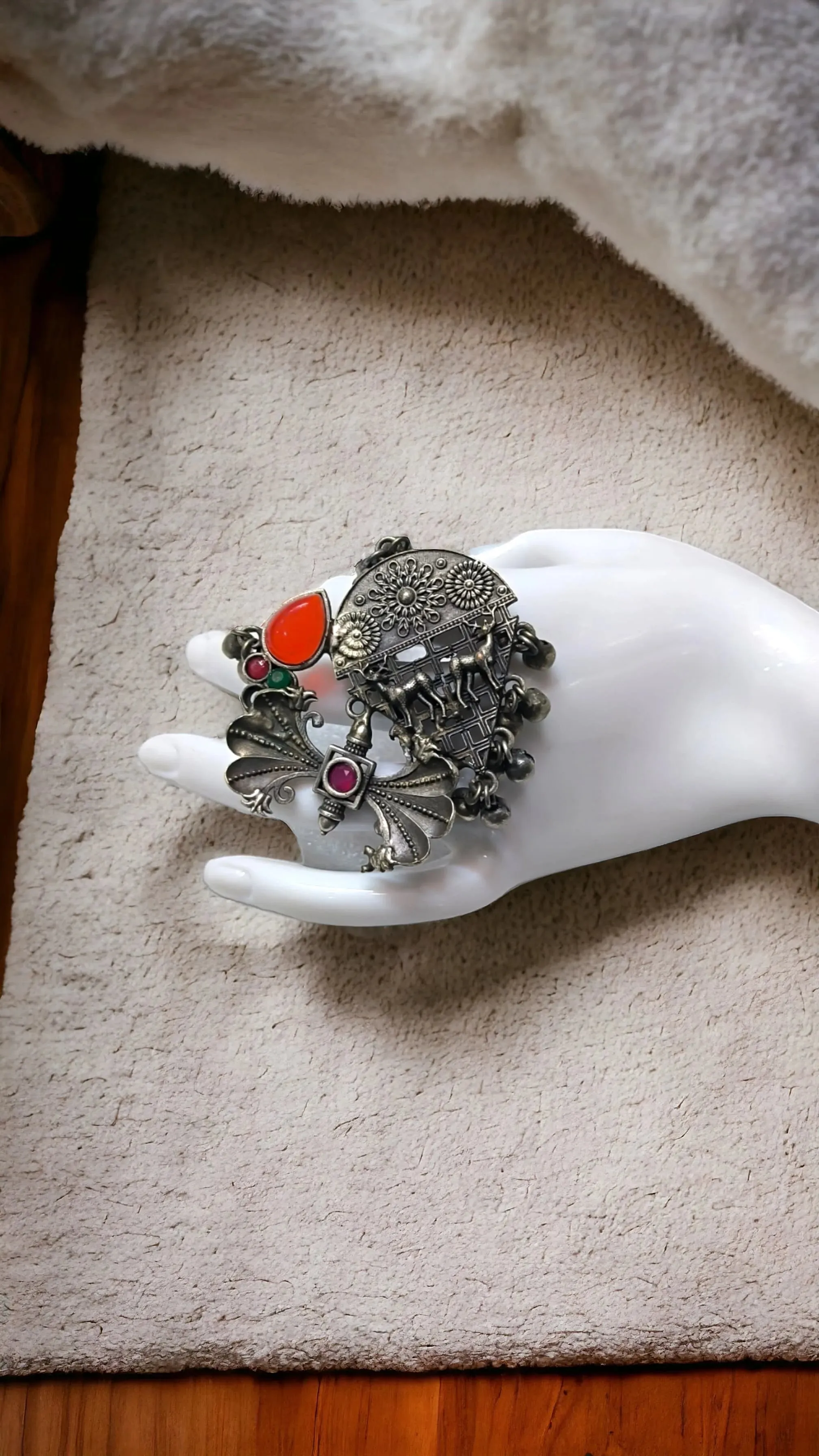 Aashi Silver Lookalike Oxidised Fusion Ring