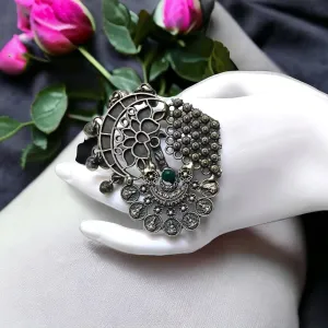 Abilasha Silver Lookalike Oxidised Fusion Ring