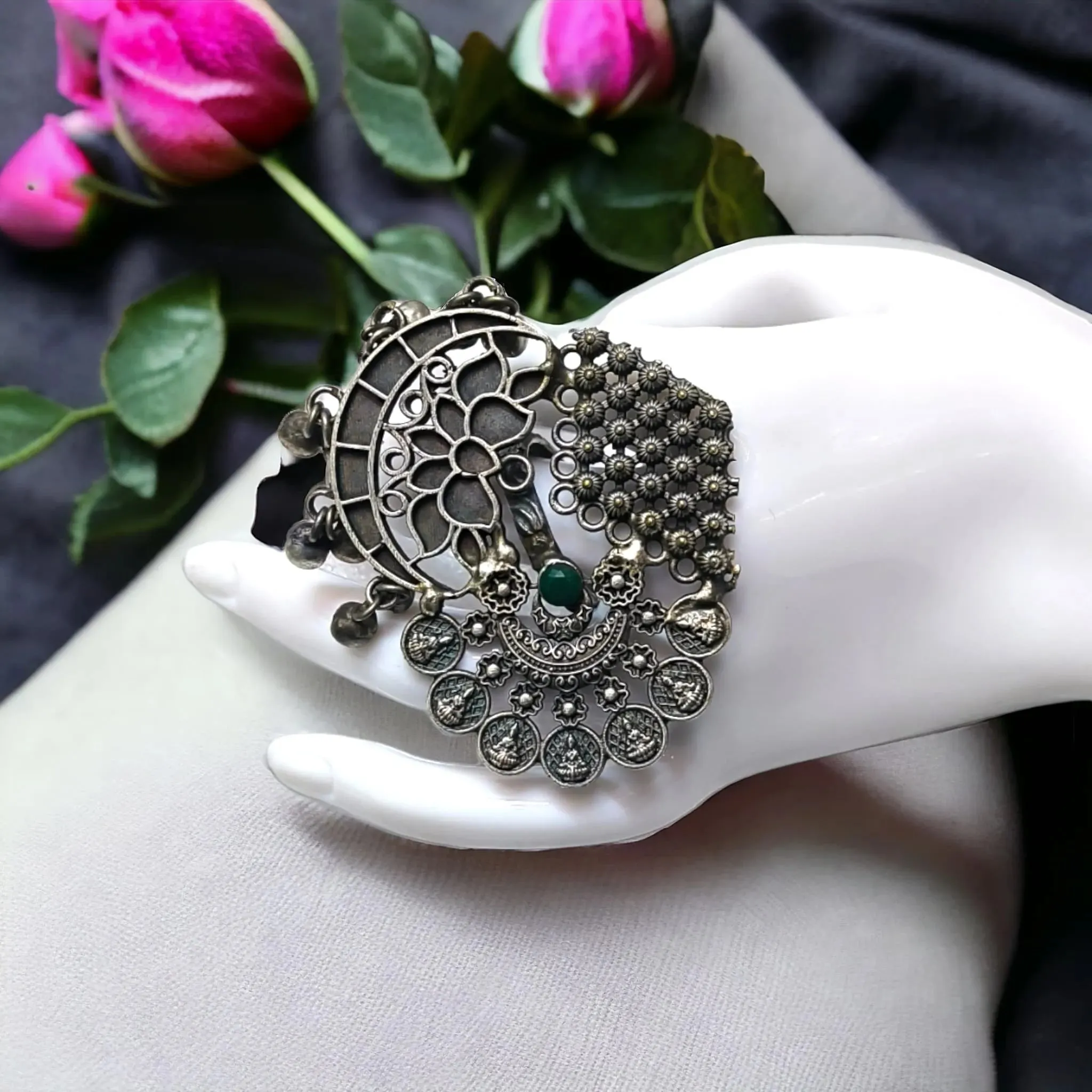 Abilasha Silver Lookalike Oxidised Fusion Ring