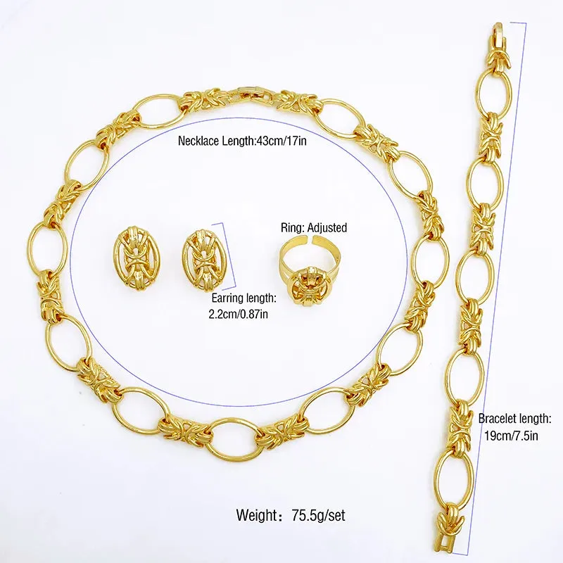 African 18k Gold Color Flower Shaped Necklace Earrings Ring Bracelet Jewelry Sets