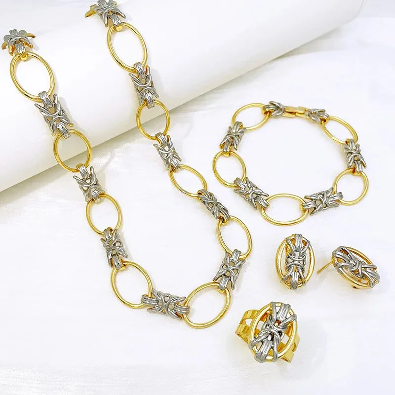 African 18k Gold Color Flower Shaped Necklace Earrings Ring Bracelet Jewelry Sets