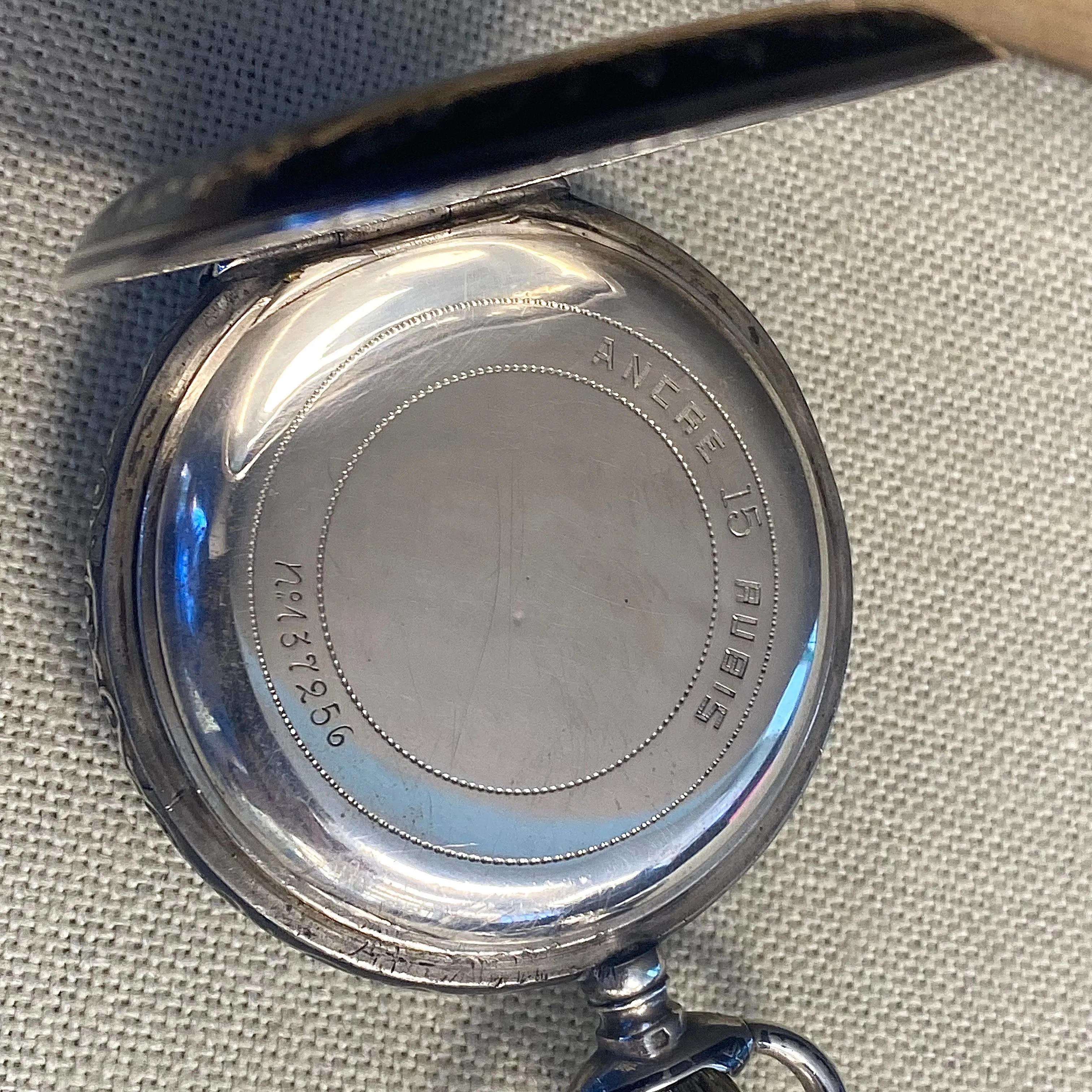 Antique 1900s Swiss Pocket Watch Lever Set Hunter Niello .800 Silver & Rose Gold Inlay Case 15 Rubis
