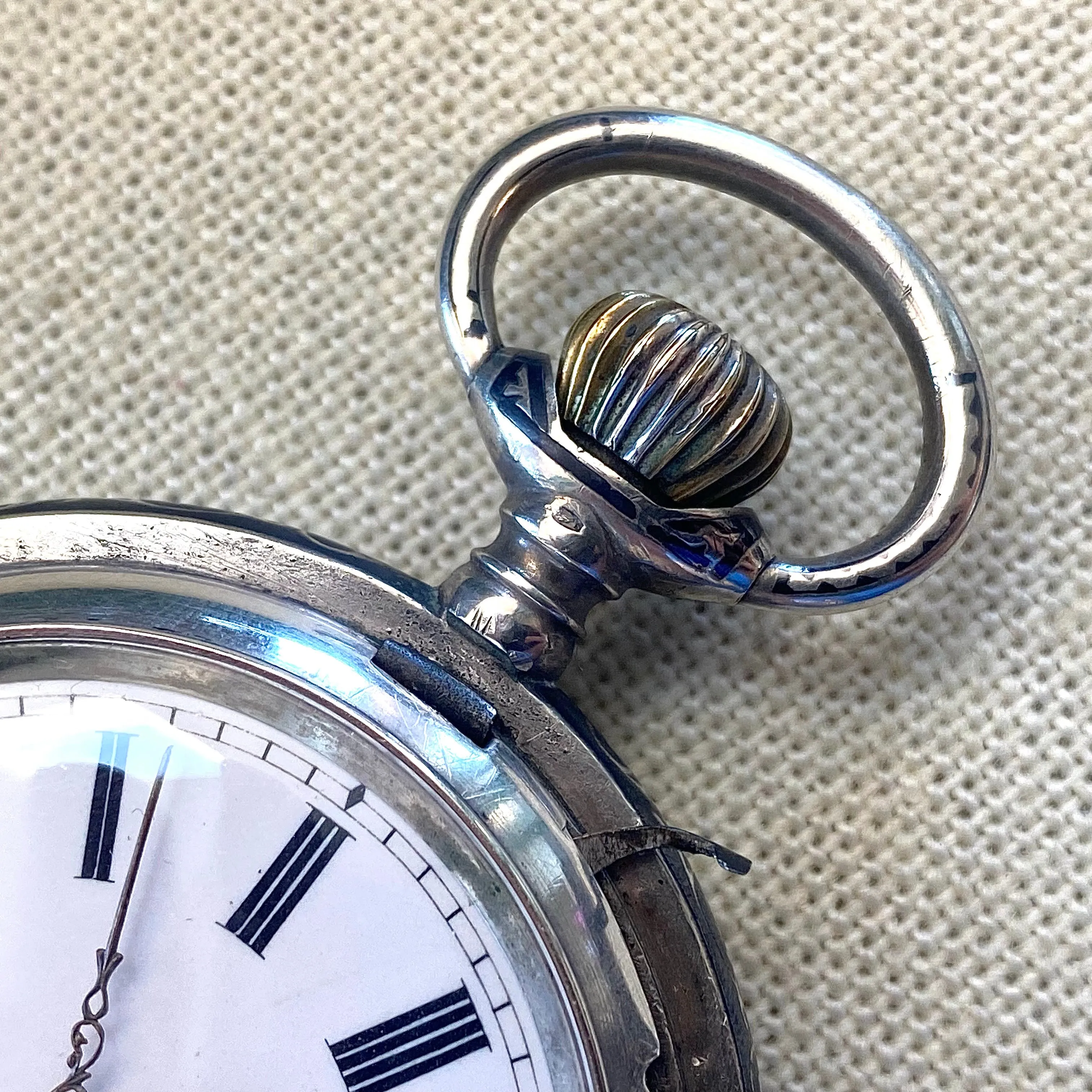 Antique 1900s Swiss Pocket Watch Lever Set Hunter Niello .800 Silver & Rose Gold Inlay Case 15 Rubis