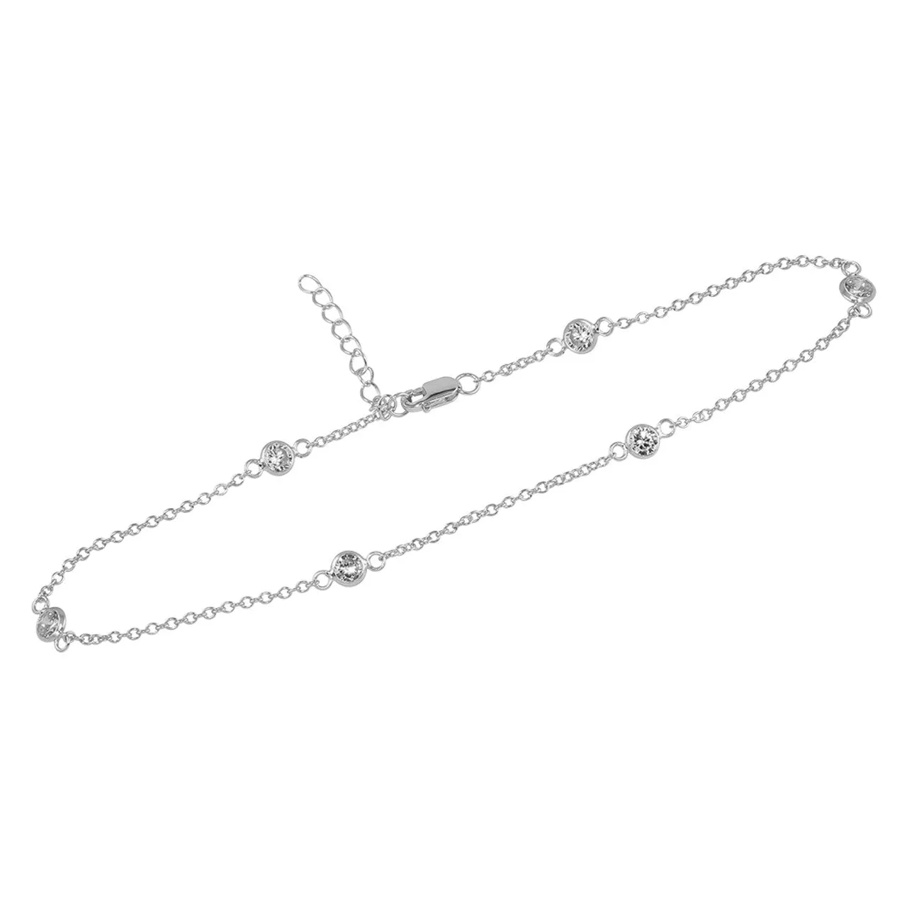 Bevel Set CZ Sterling Anklet - 3 Pack