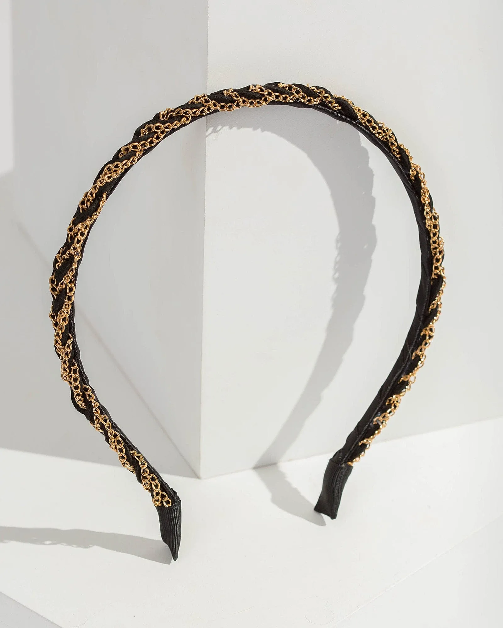 Black Thin Chain Rope Detail Headband