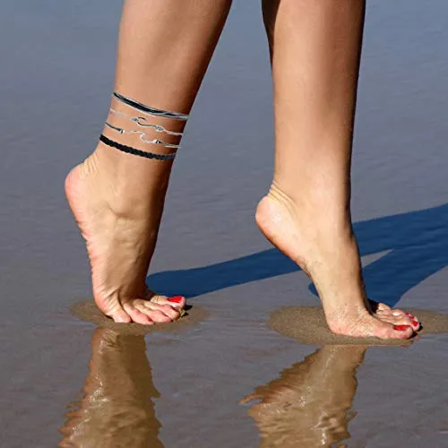 Boho String Bracelets for Women Adjustable Braided Waterproof Beach Anklets for Teen Girls Dark