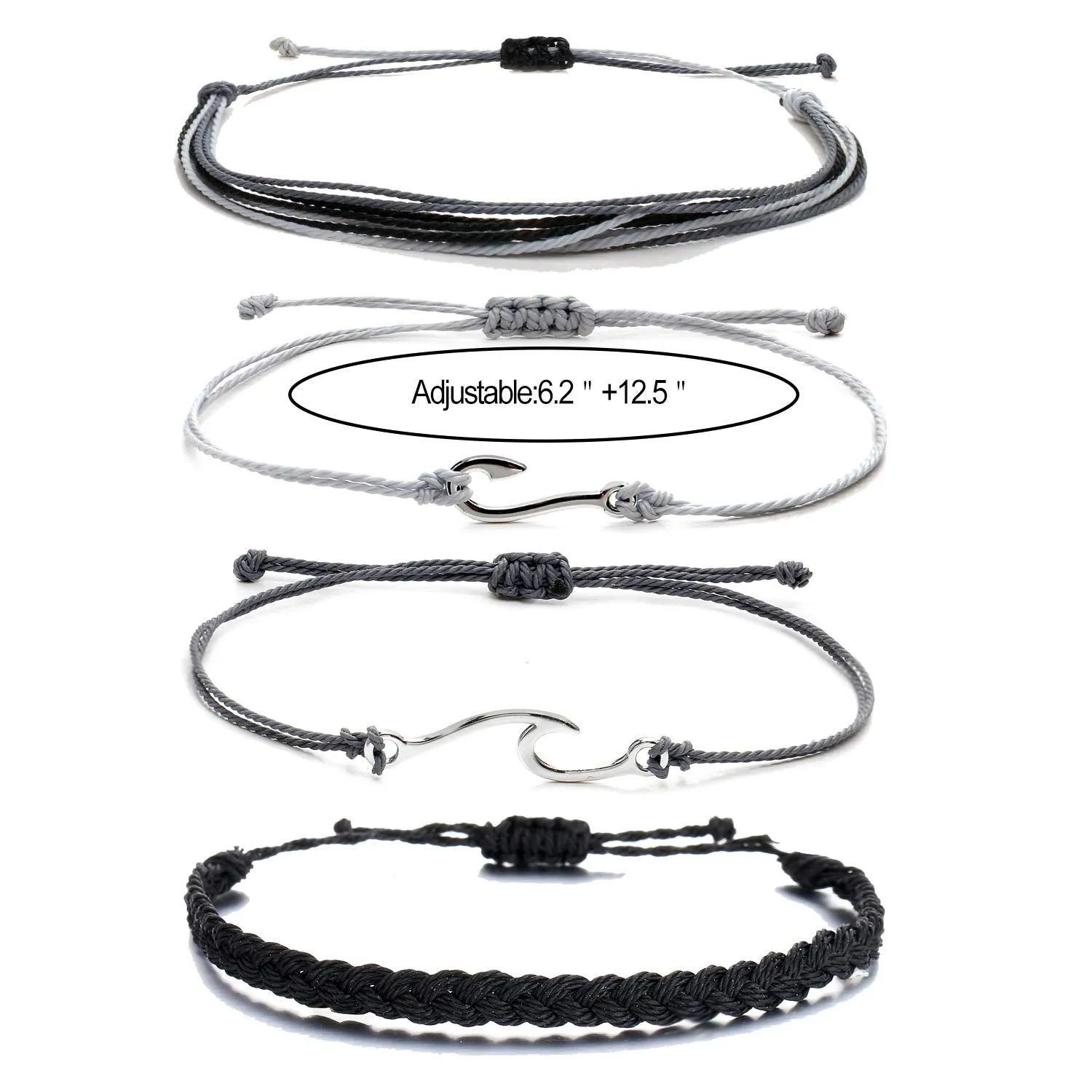 Boho String Bracelets for Women Adjustable Braided Waterproof Beach Anklets for Teen Girls Dark