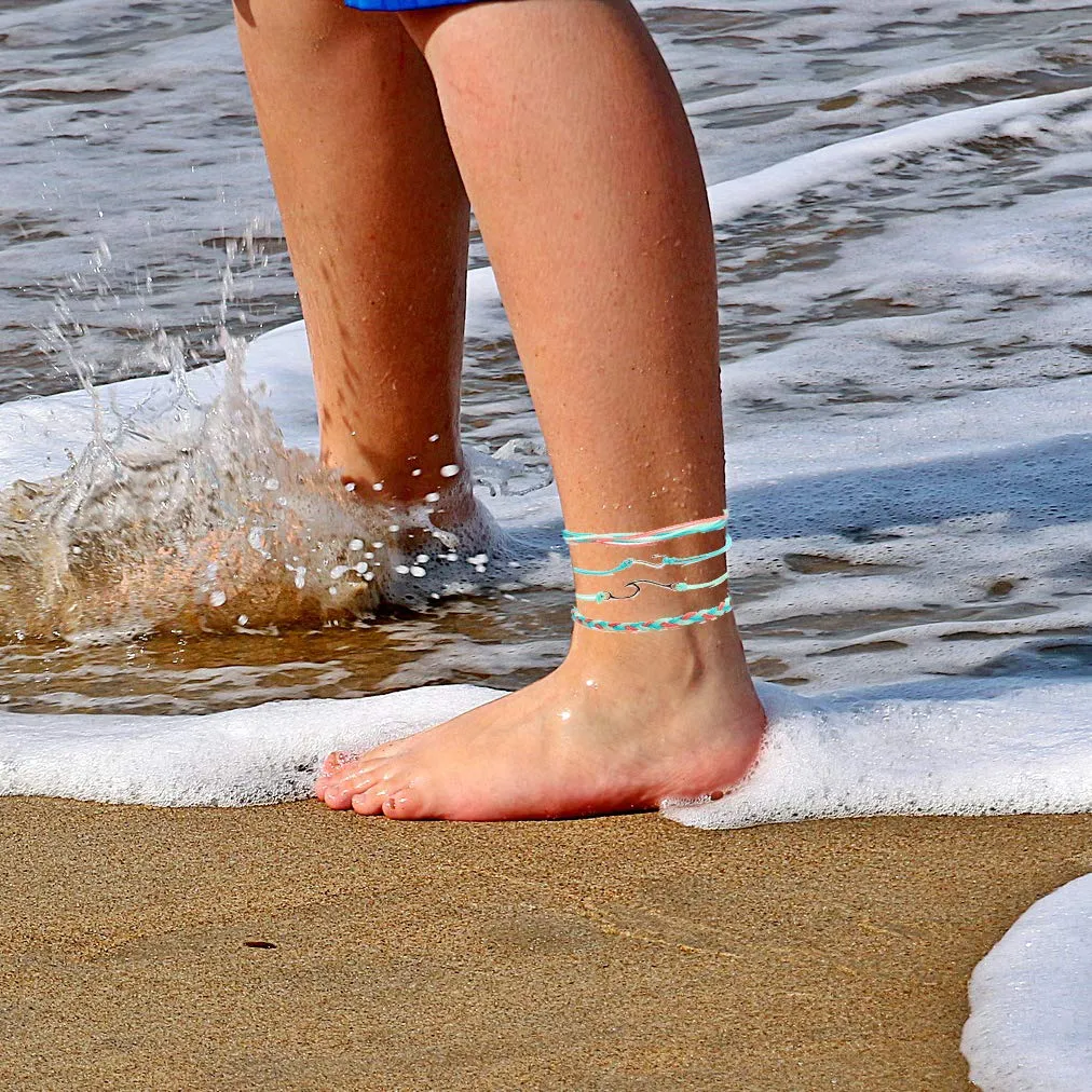 Boho String Bracelets for Women Adjustable Braided Waterproof Beach Anklets for Teen Girls Dark