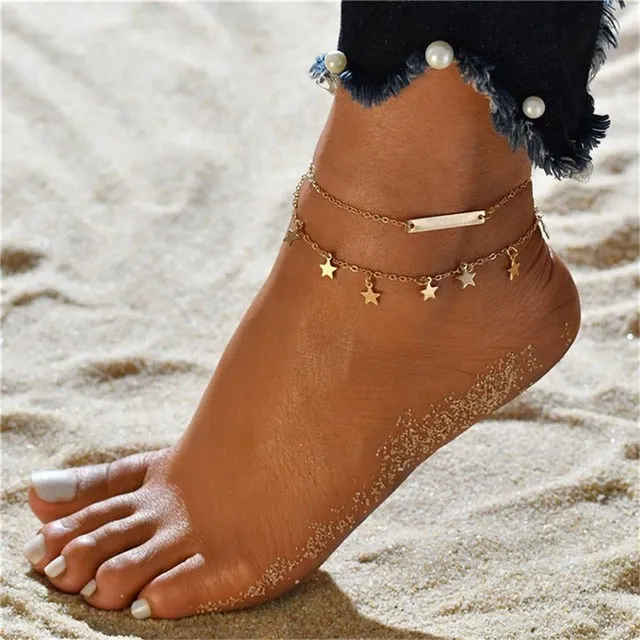 Boho Style Stars Anklet Fashion Multilayer Foot Chain