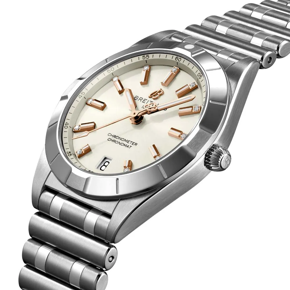 Breitling Chronomat 32mm White Dial Diamond Ladies Quartz Watch A77310101A3A1