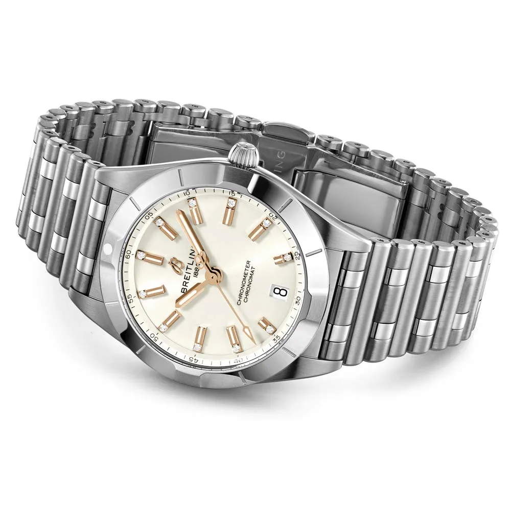 Breitling Chronomat 32mm White Dial Diamond Ladies Quartz Watch A77310101A3A1