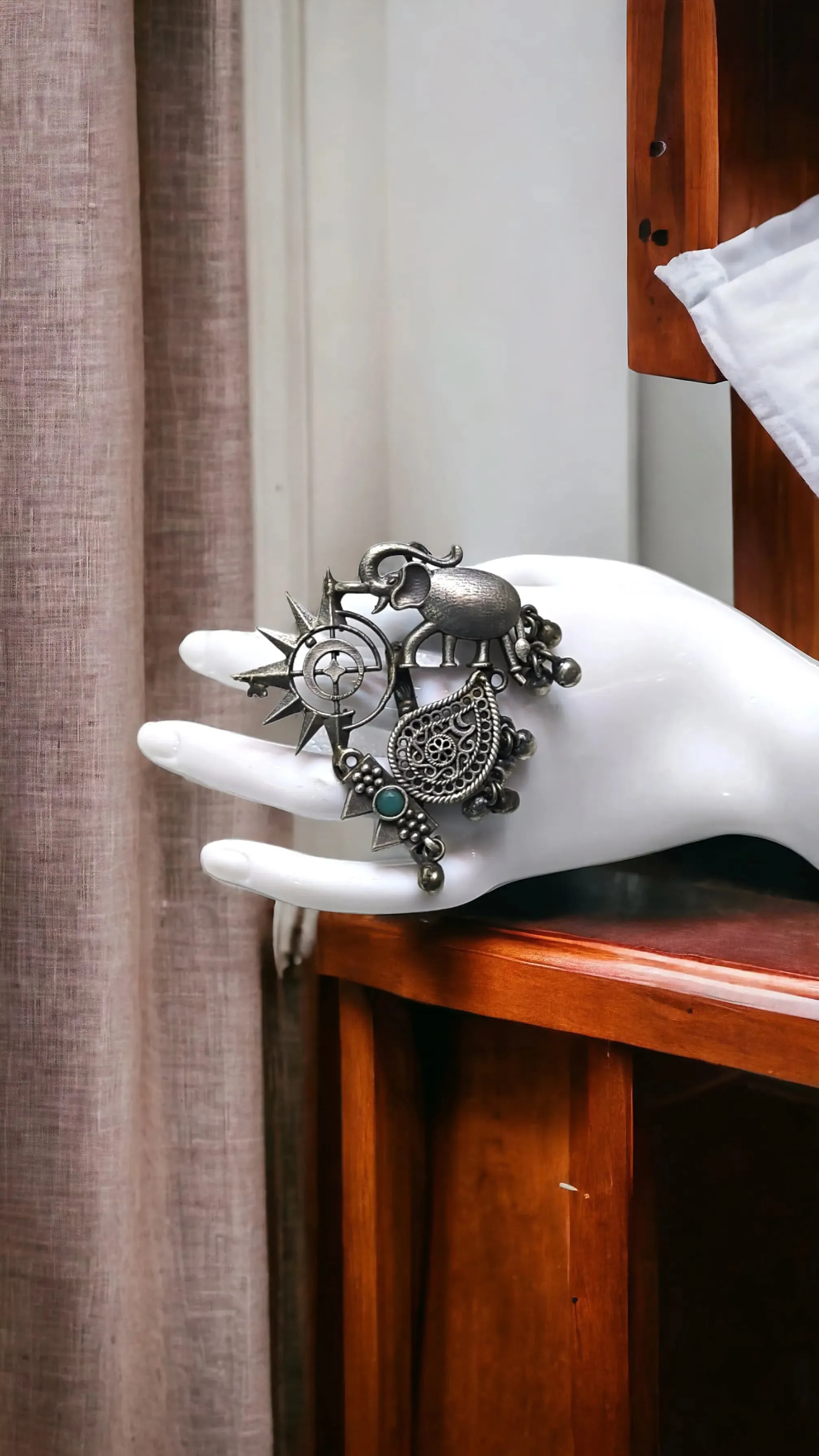 Chameli Silver Lookalike Oxidised Fusion Ring