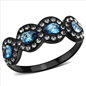 CJE3559 Wholesale Women's Stainless Steel IP Black AAA Grade CZ Sea Blue Ring