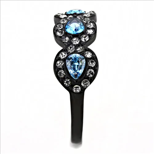 CJE3559 Wholesale Women's Stainless Steel IP Black AAA Grade CZ Sea Blue Ring