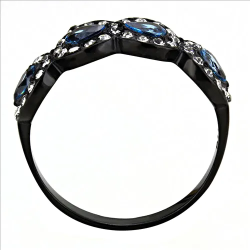CJE3559 Wholesale Women's Stainless Steel IP Black AAA Grade CZ Sea Blue Ring