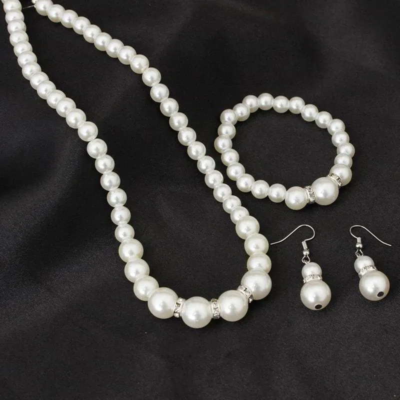Classic White Pearl Women Wedding Jewelry Set