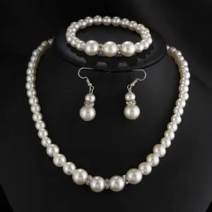 Classic White Pearl Women Wedding Jewelry Set