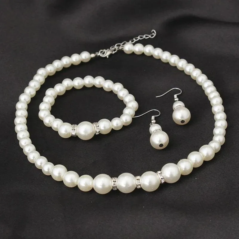 Classic White Pearl Women Wedding Jewelry Set