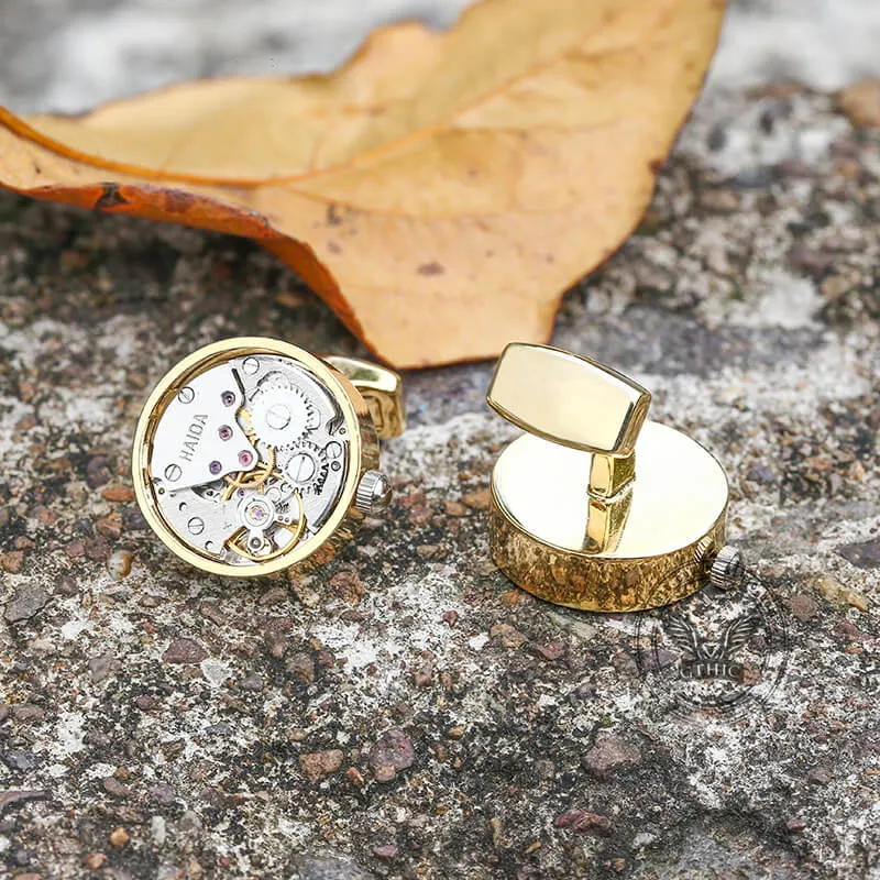 Clockwork Mechanical Watch Brass Cufflinks