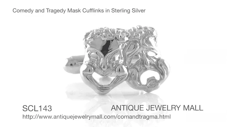 Comedy and Tragedy Mask Cufflinks in Sterling Silver