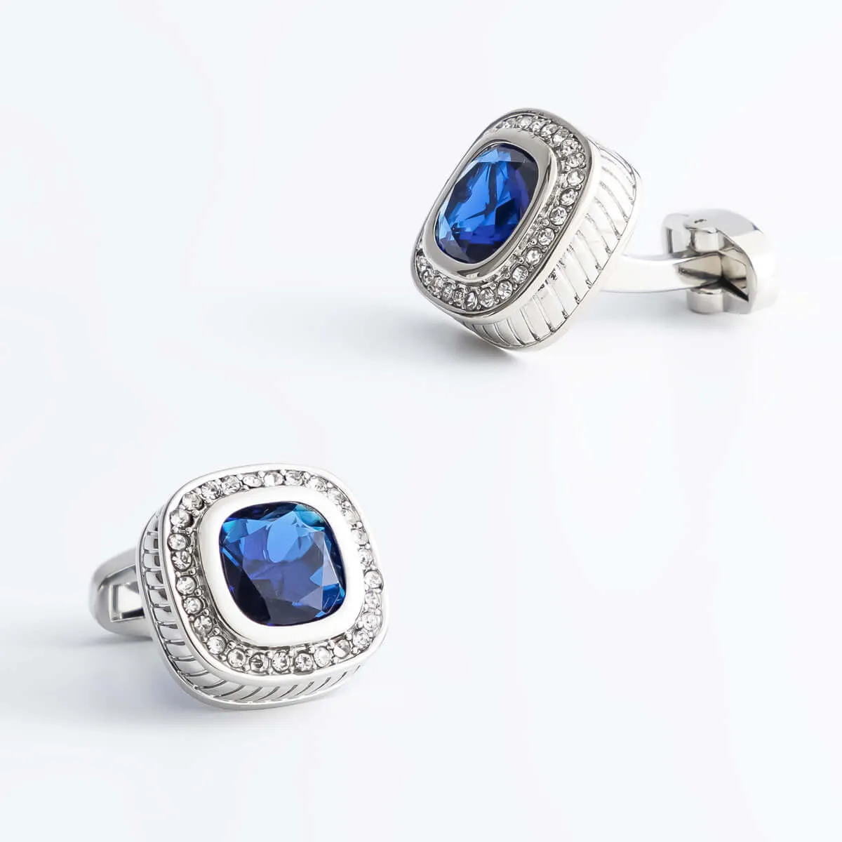 Copper Blue Rhinestones Silver Plated Cufflinks