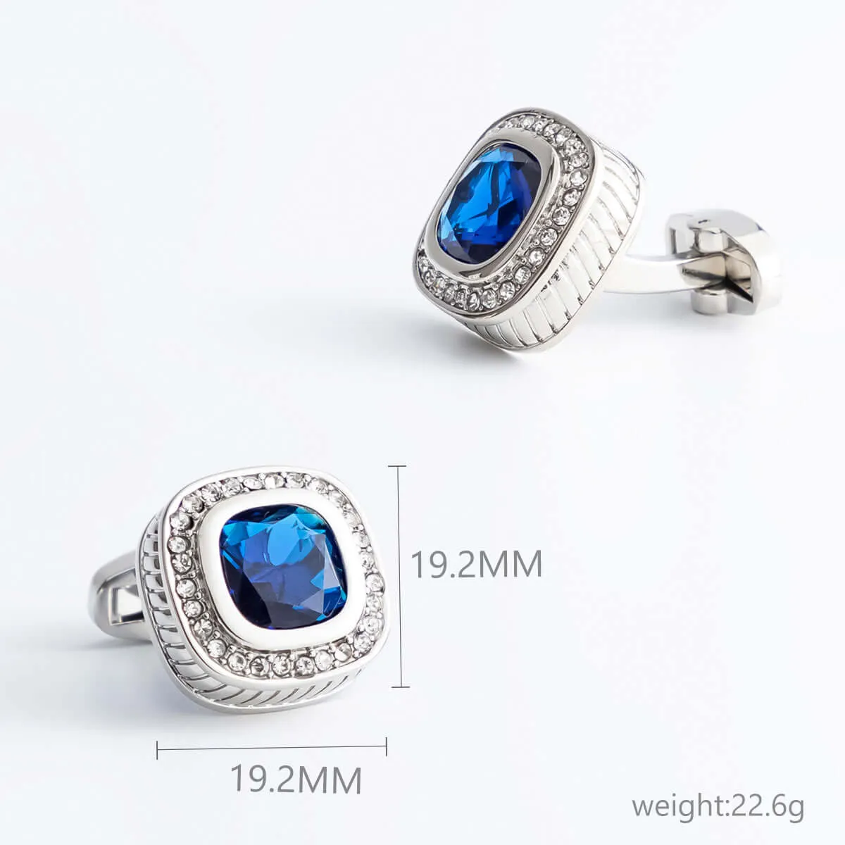 Copper Blue Rhinestones Silver Plated Cufflinks