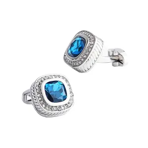 Copper Blue Rhinestones Silver Plated Cufflinks