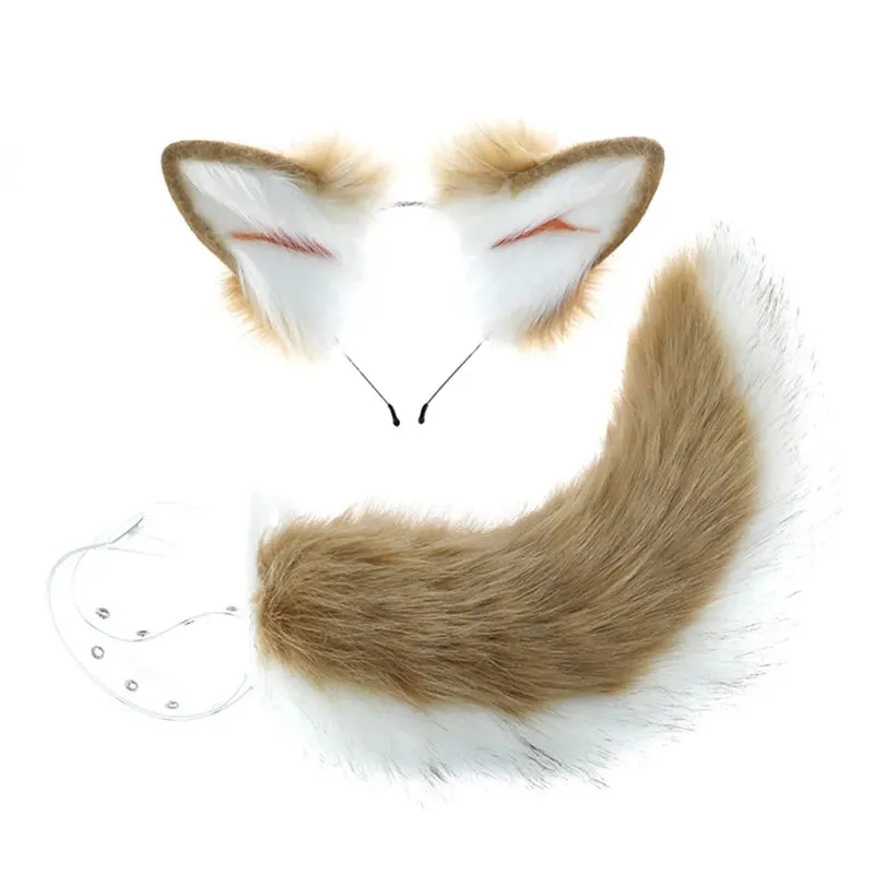 Creative Simulation Animal Cosplay Props Husky Dog Ears Headband Plush Tail Set Hair Accessories for Halloween Christmas