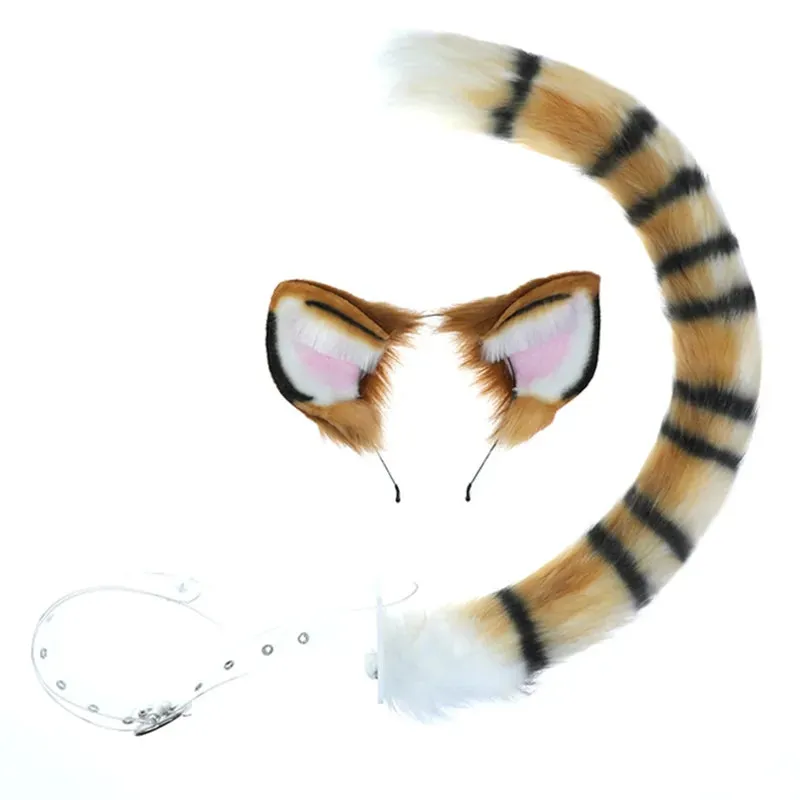 Creative Simulation Animal Cosplay Props Husky Dog Ears Headband Plush Tail Set Hair Accessories for Halloween Christmas