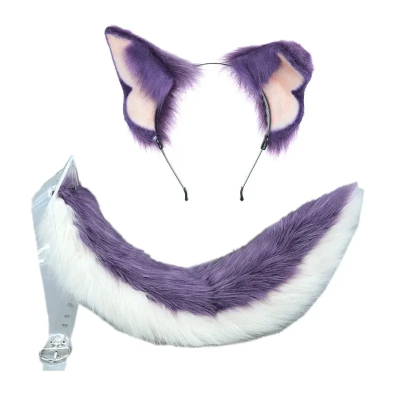 Creative Simulation Animal Cosplay Props Husky Dog Ears Headband Plush Tail Set Hair Accessories for Halloween Christmas