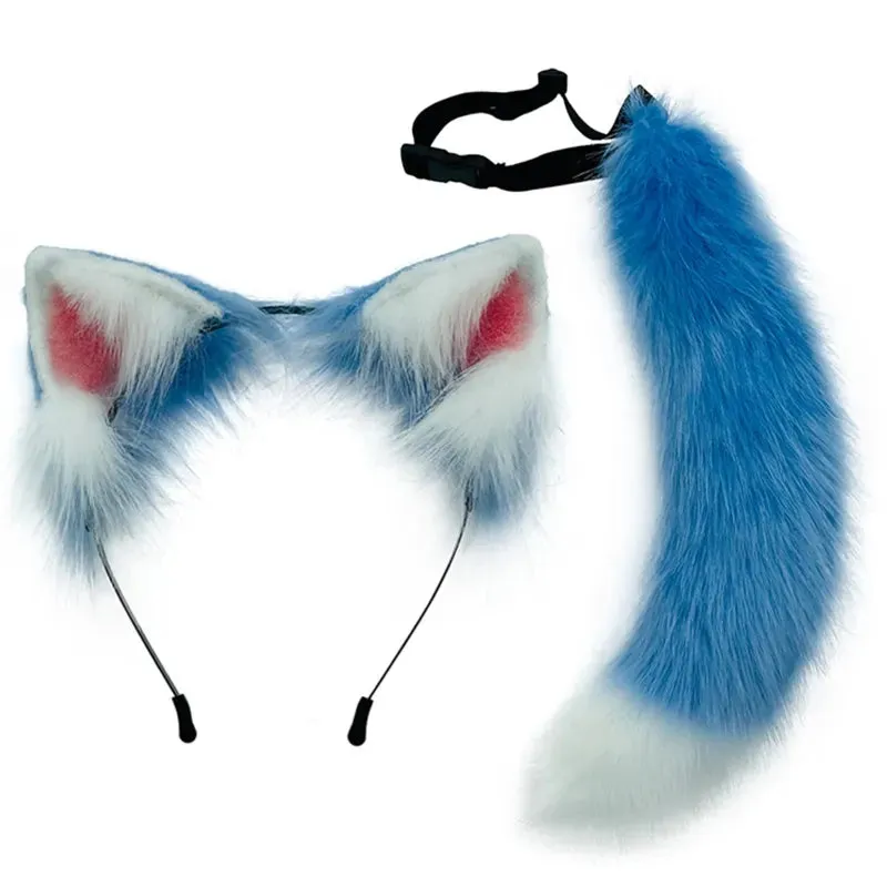 Creative Simulation Animal Cosplay Props Husky Dog Ears Headband Plush Tail Set Hair Accessories for Halloween Christmas