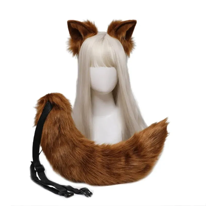 Creative Simulation Animal Cosplay Props Husky Dog Ears Headband Plush Tail Set Hair Accessories for Halloween Christmas