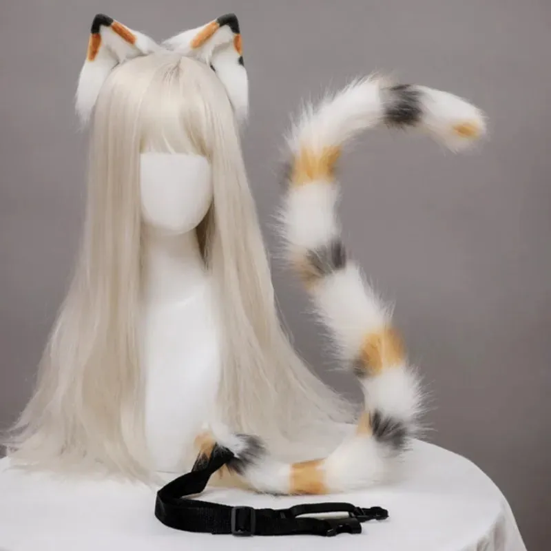 Creative Simulation Animal Cosplay Props Husky Dog Ears Headband Plush Tail Set Hair Accessories for Halloween Christmas