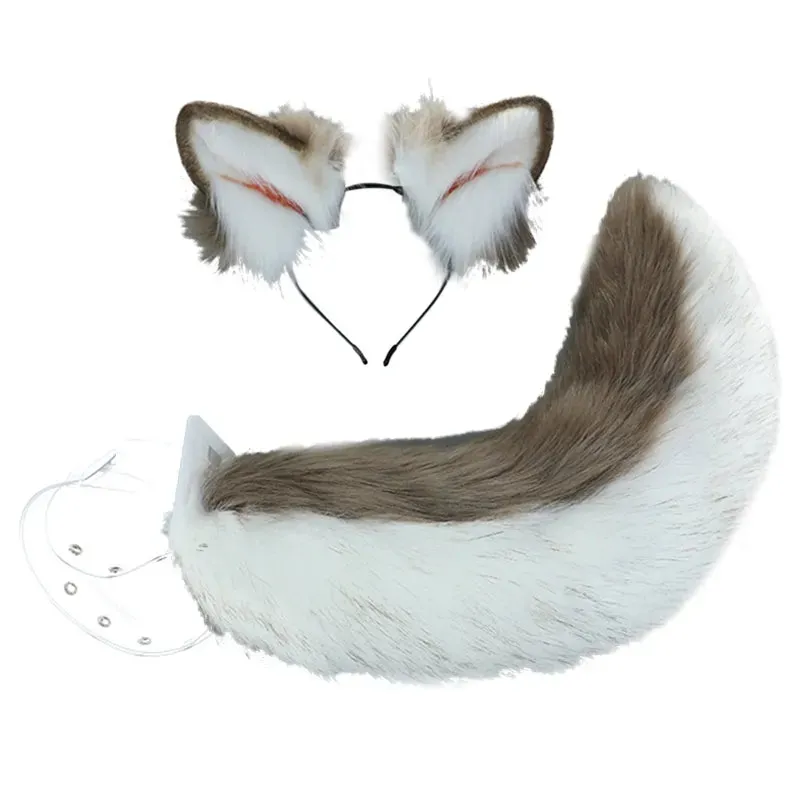 Creative Simulation Animal Cosplay Props Husky Dog Ears Headband Plush Tail Set Hair Accessories for Halloween Christmas
