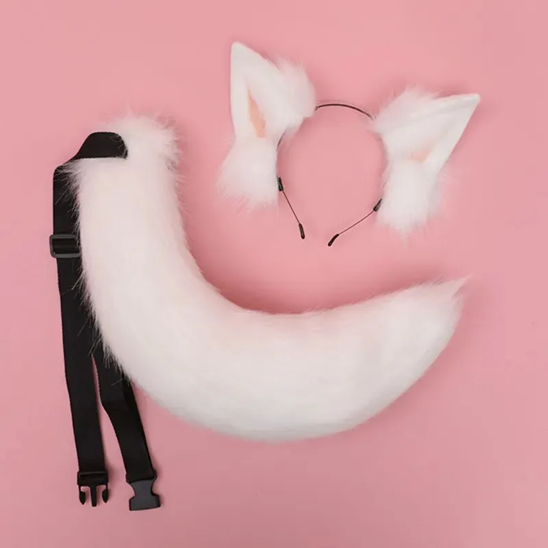 Creative Simulation Animal Cosplay Props Husky Dog Ears Headband Plush Tail Set Hair Accessories for Halloween Christmas