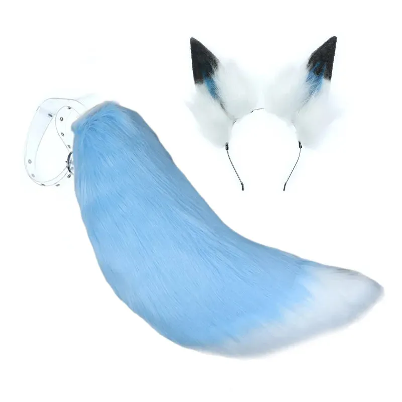 Creative Simulation Animal Cosplay Props Husky Dog Ears Headband Plush Tail Set Hair Accessories for Halloween Christmas