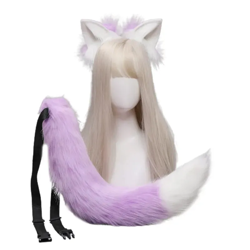 Creative Simulation Animal Cosplay Props Husky Dog Ears Headband Plush Tail Set Hair Accessories for Halloween Christmas