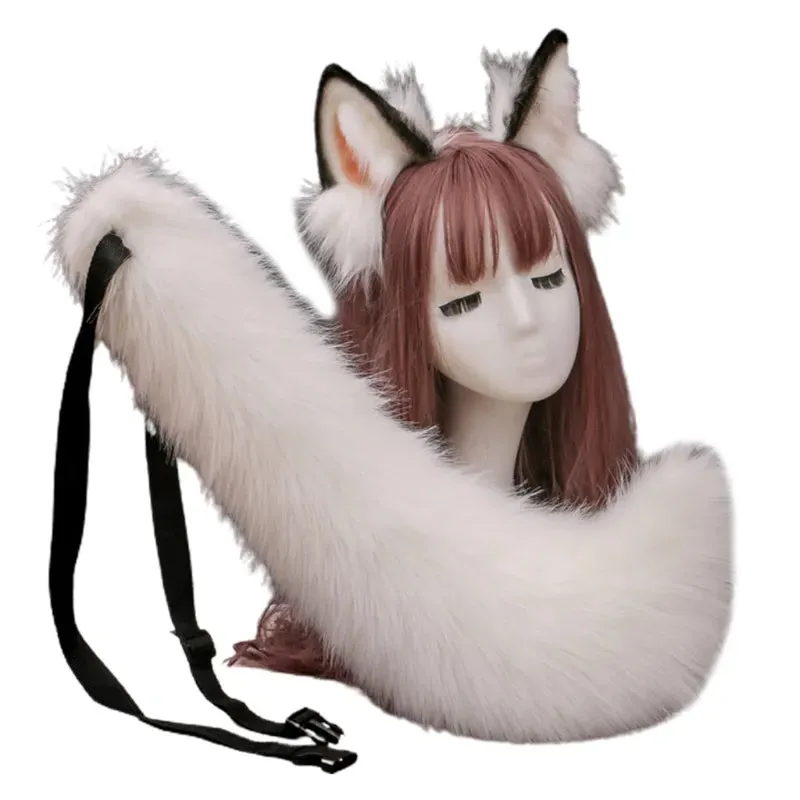 Creative Simulation Animal Cosplay Props Husky Dog Ears Headband Plush Tail Set Hair Accessories for Halloween Christmas