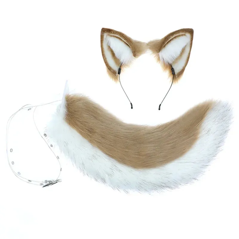 Creative Simulation Animal Cosplay Props Husky Dog Ears Headband Plush Tail Set Hair Accessories for Halloween Christmas