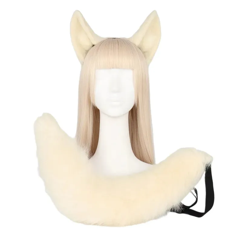 Creative Simulation Animal Cosplay Props Husky Dog Ears Headband Plush Tail Set Hair Accessories for Halloween Christmas