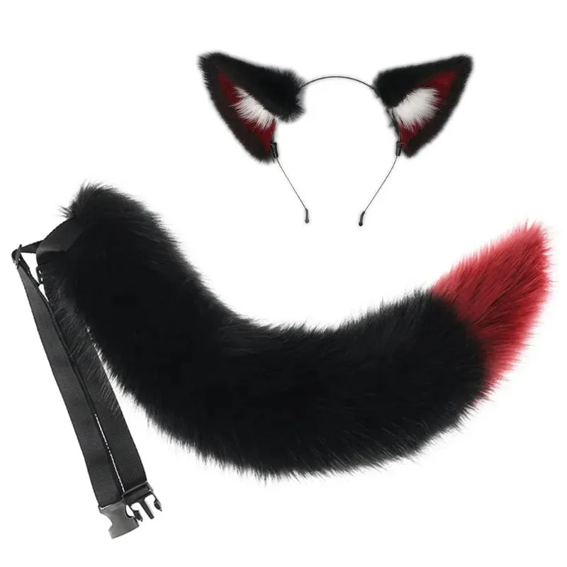 Creative Simulation Animal Cosplay Props Husky Dog Ears Headband Plush Tail Set Hair Accessories for Halloween Christmas