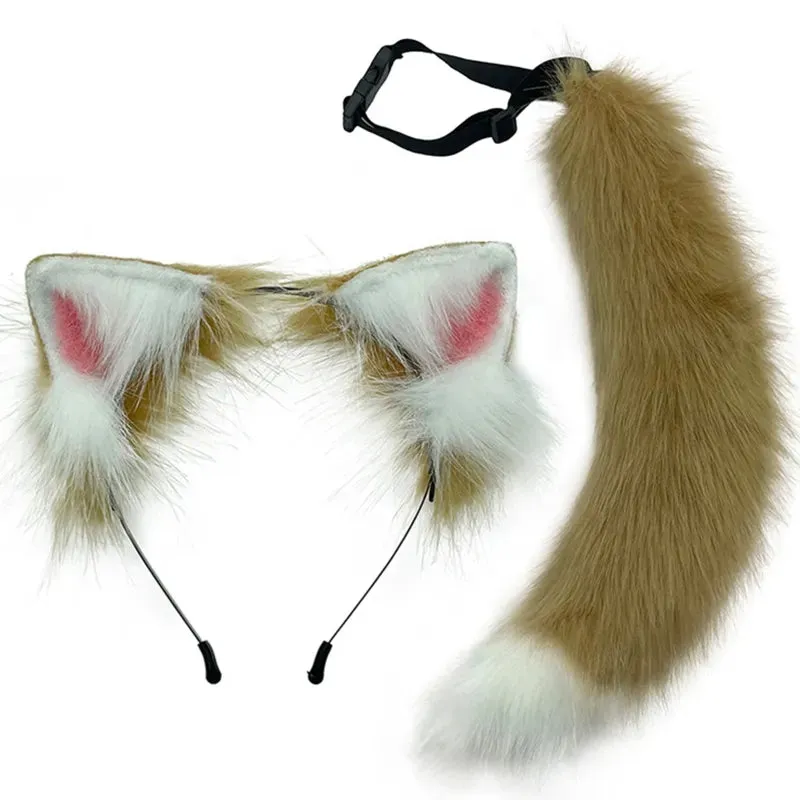 Creative Simulation Animal Cosplay Props Husky Dog Ears Headband Plush Tail Set Hair Accessories for Halloween Christmas
