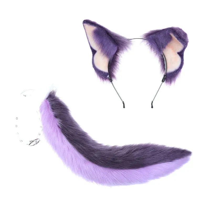 Creative Simulation Animal Cosplay Props Husky Dog Ears Headband Plush Tail Set Hair Accessories for Halloween Christmas