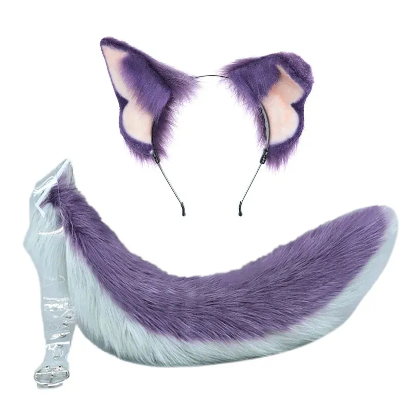 Creative Simulation Animal Cosplay Props Husky Dog Ears Headband Plush Tail Set Hair Accessories for Halloween Christmas