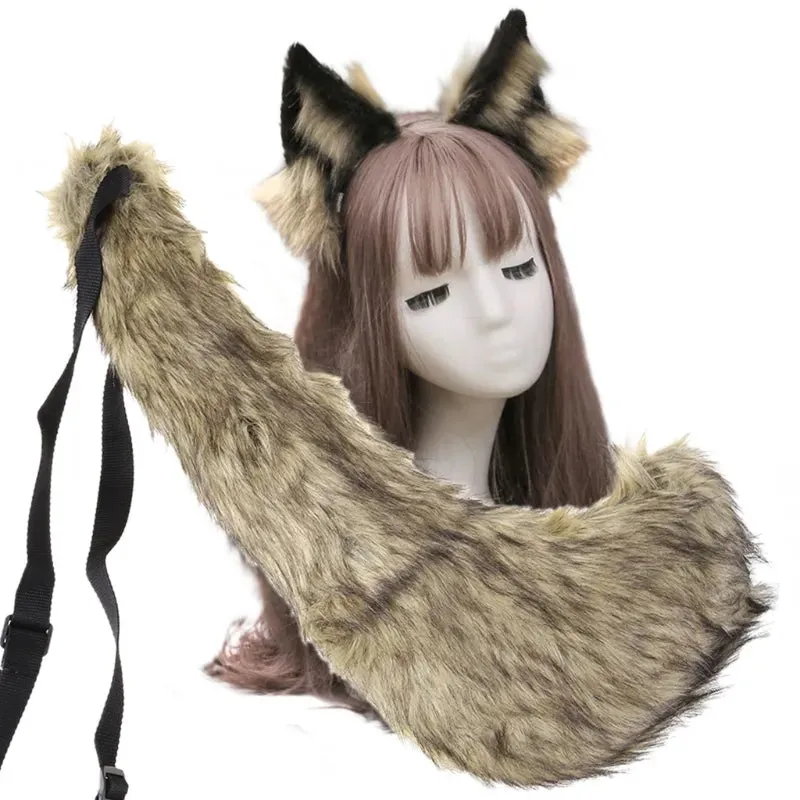 Creative Simulation Animal Cosplay Props Husky Dog Ears Headband Plush Tail Set Hair Accessories for Halloween Christmas