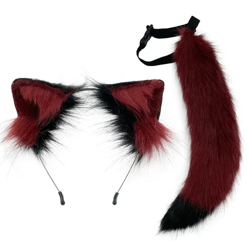 Creative Simulation Animal Cosplay Props Husky Dog Ears Headband Plush Tail Set Hair Accessories for Halloween Christmas